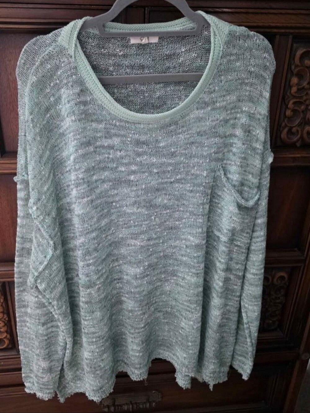 Oversized Beach Sweater, Easel Brand, Casual. Measurements Are Provided.